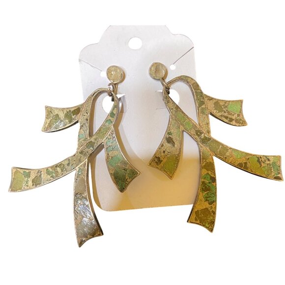 2.5" x 1.75" Vintage Mexican Taxco Sterling Silver & Crushed Stone Earrings - Picture 1 of 16